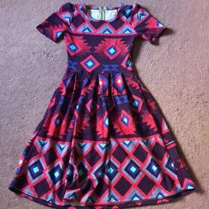 Lularoe Amelia Dress Purple Pink Geometric XS